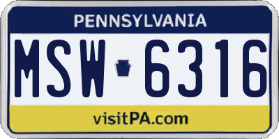PA license plate MSW6316