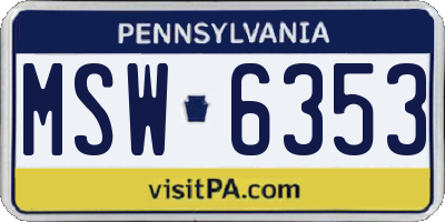 PA license plate MSW6353