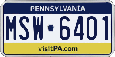PA license plate MSW6401