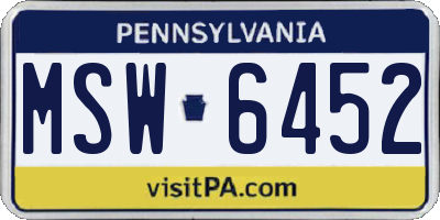 PA license plate MSW6452