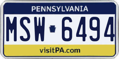 PA license plate MSW6494