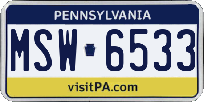 PA license plate MSW6533