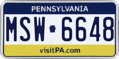 PA license plate MSW6648