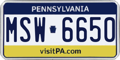 PA license plate MSW6650