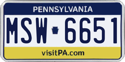 PA license plate MSW6651