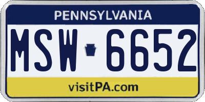 PA license plate MSW6652