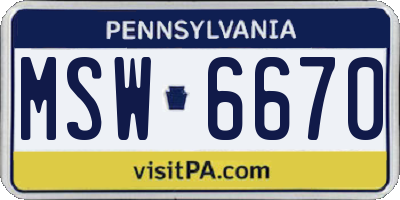 PA license plate MSW6670