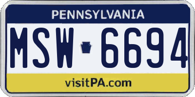 PA license plate MSW6694