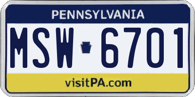 PA license plate MSW6701