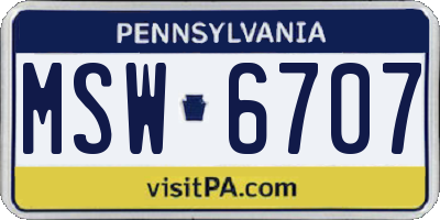 PA license plate MSW6707