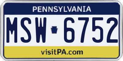 PA license plate MSW6752