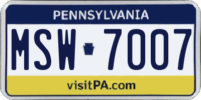 PA license plate MSW7007