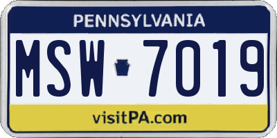 PA license plate MSW7019