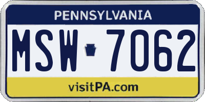 PA license plate MSW7062