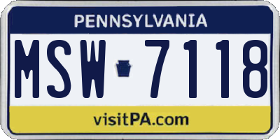 PA license plate MSW7118