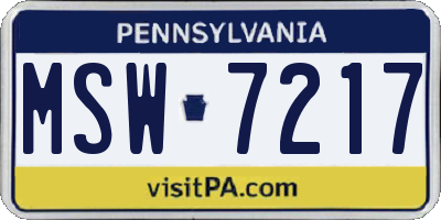 PA license plate MSW7217