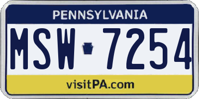 PA license plate MSW7254