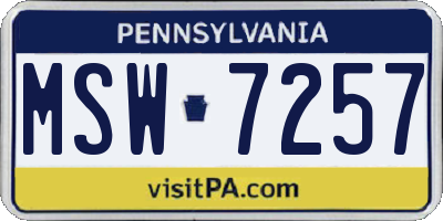 PA license plate MSW7257