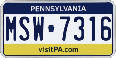 PA license plate MSW7316