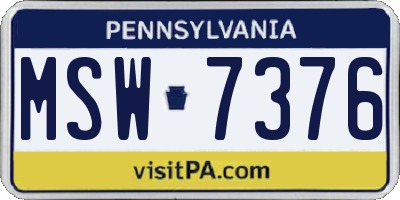 PA license plate MSW7376