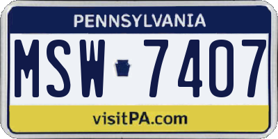 PA license plate MSW7407
