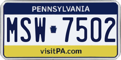 PA license plate MSW7502
