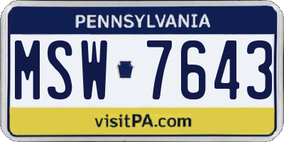PA license plate MSW7643