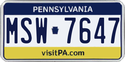 PA license plate MSW7647