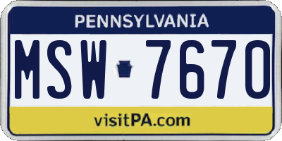 PA license plate MSW7670