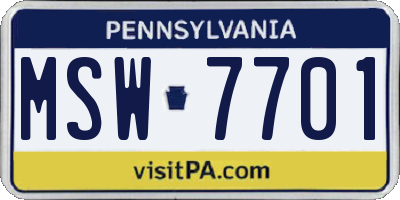 PA license plate MSW7701
