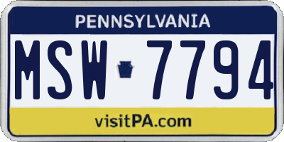 PA license plate MSW7794