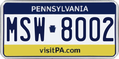 PA license plate MSW8002