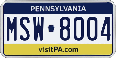 PA license plate MSW8004