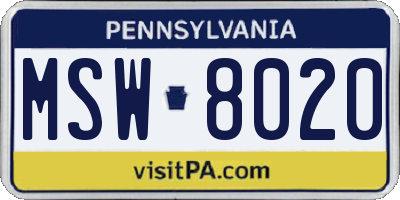 PA license plate MSW8020