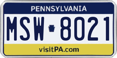 PA license plate MSW8021