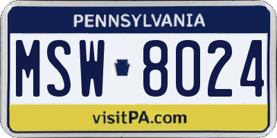 PA license plate MSW8024