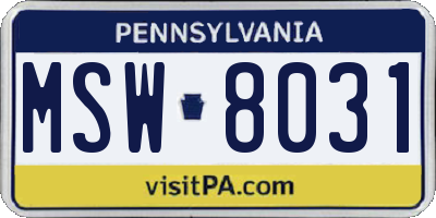 PA license plate MSW8031