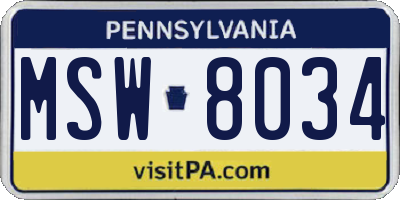 PA license plate MSW8034