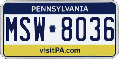 PA license plate MSW8036