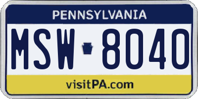 PA license plate MSW8040