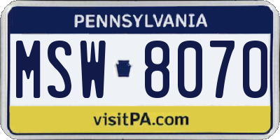 PA license plate MSW8070