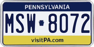 PA license plate MSW8072
