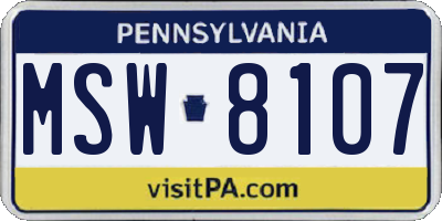 PA license plate MSW8107