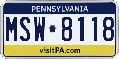 PA license plate MSW8118