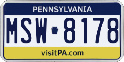PA license plate MSW8178