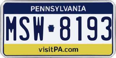 PA license plate MSW8193
