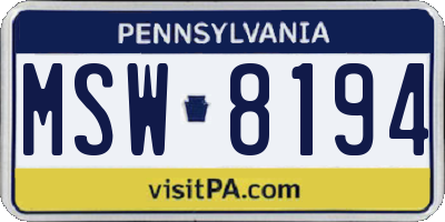 PA license plate MSW8194
