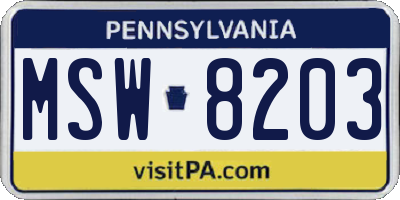 PA license plate MSW8203
