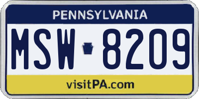 PA license plate MSW8209