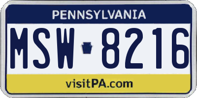 PA license plate MSW8216